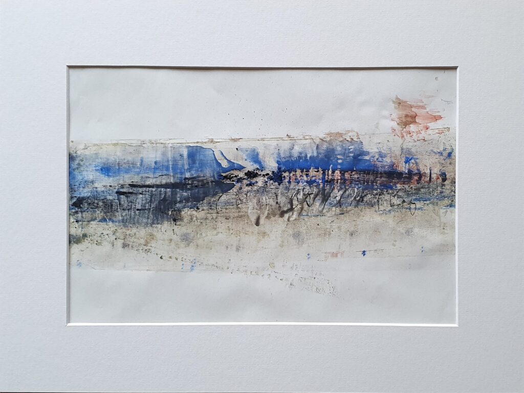 halbabstrakte flusslandschaft mit mehreren horizonten, bewohnt von wildem bewuchs der ufervegetation